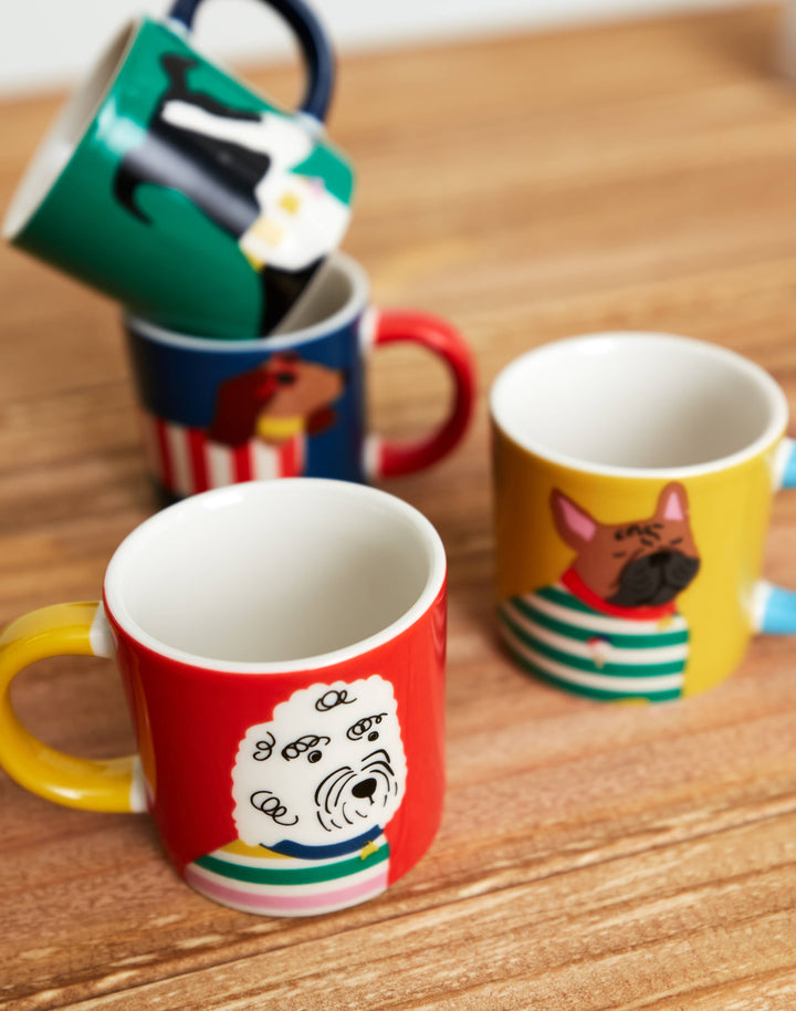 JOULES BRIGHTSIDE DOG ESPRESSO CUPPERS SET OF 4