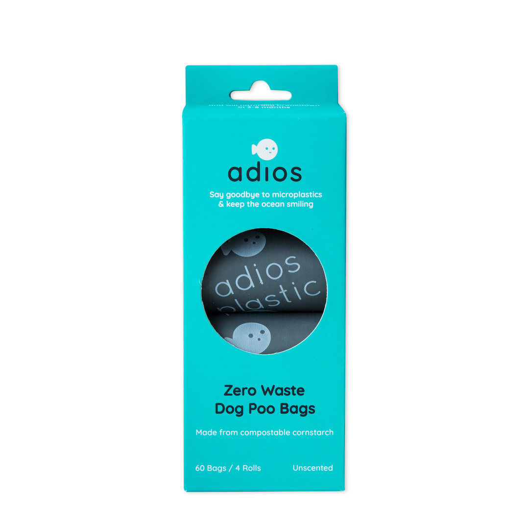 Adios Plastic - Compostable Dog Poo Bags - 4 Rolls in Grey (60 Bags)