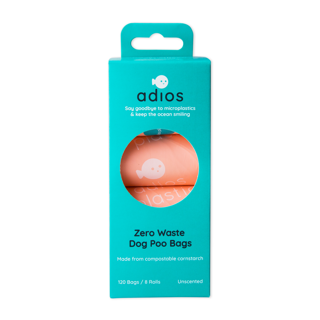 Adios Plastic - Compostable Dog Poo Bags - 8 Rolls in Pink (120 Bags)
