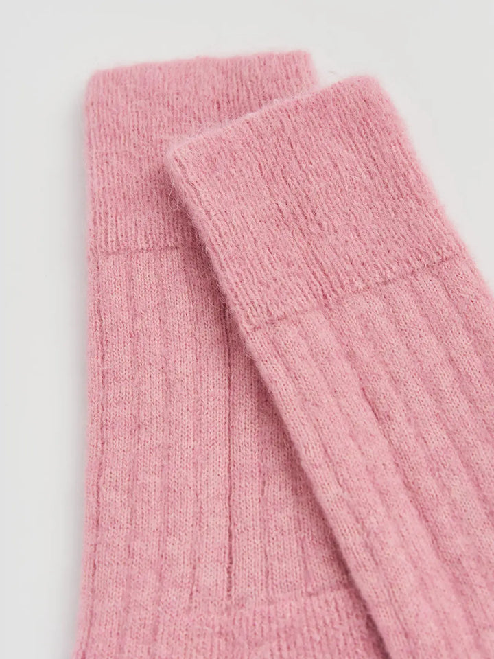 Sherbet Pink Ultra Soft Alpaca Ribbed Bed Socks