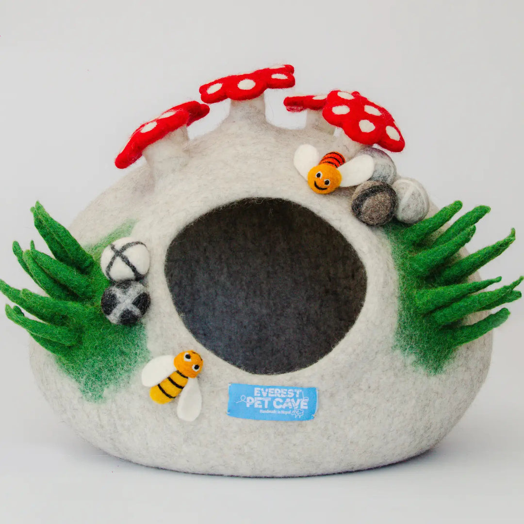 Cat Cave Bee Home, 100% Wool, Felted, Handmade, Grey