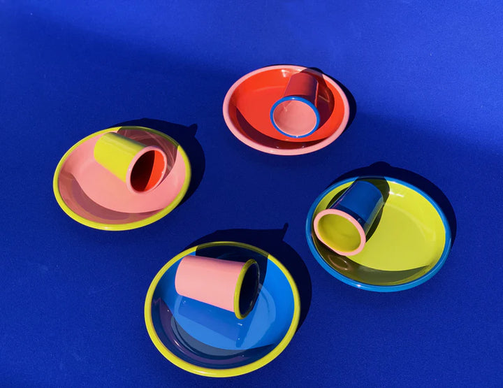 TUMBLER - SOFT PINK AND ELECTRIC BLUE WITH CHARTREUSE RIM