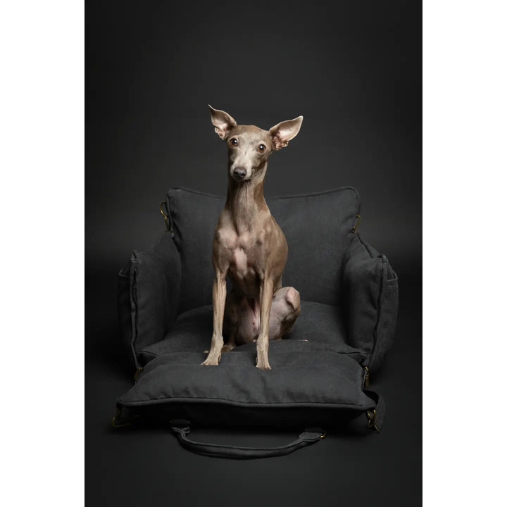 Dog Car Seat Carrier Orthopedic Crushed Foam, Charcoal, Canvas