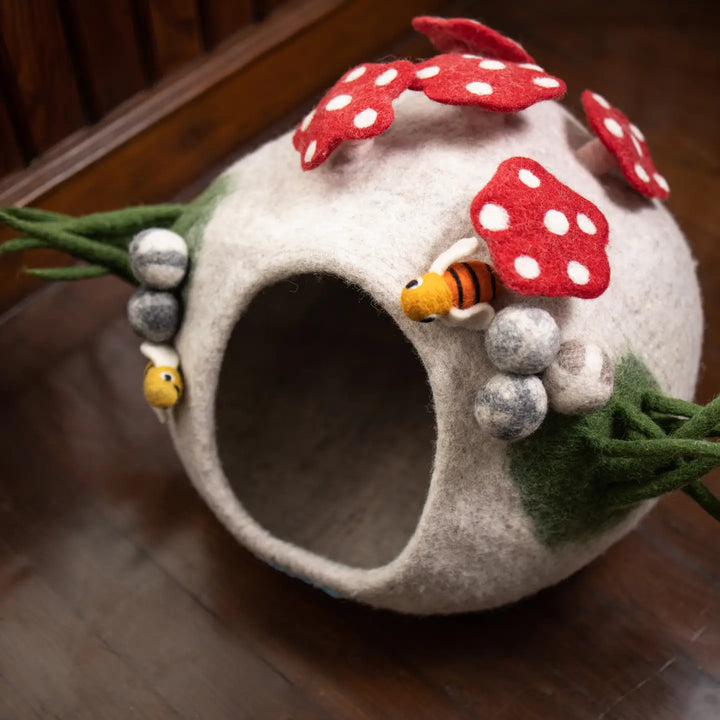 Cat Cave Bee Home, 100% Wool, Felted, Handmade, Grey