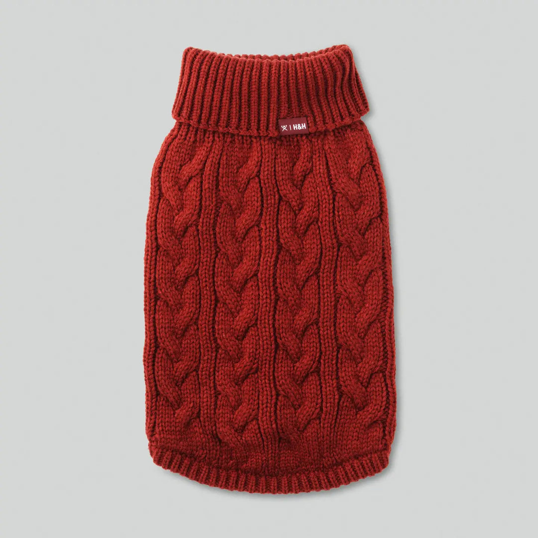 Hackett X Hugo Hudson Cable Knit Pullover Dog Jumper - Brick
