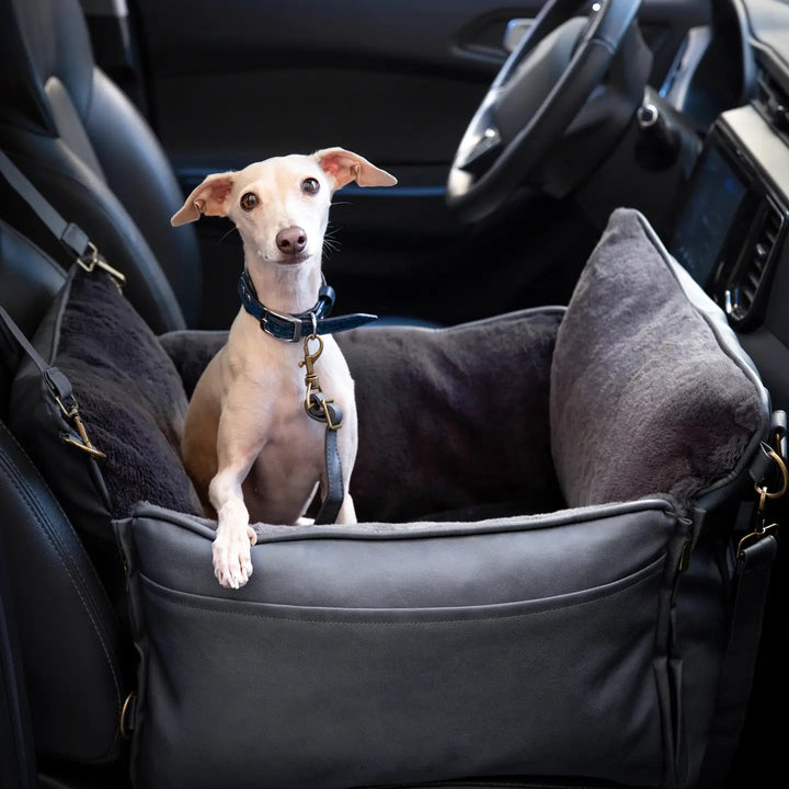 Dog Car Seat Carrier Orthopedic Crushed Foam, Black, Vegan Leather