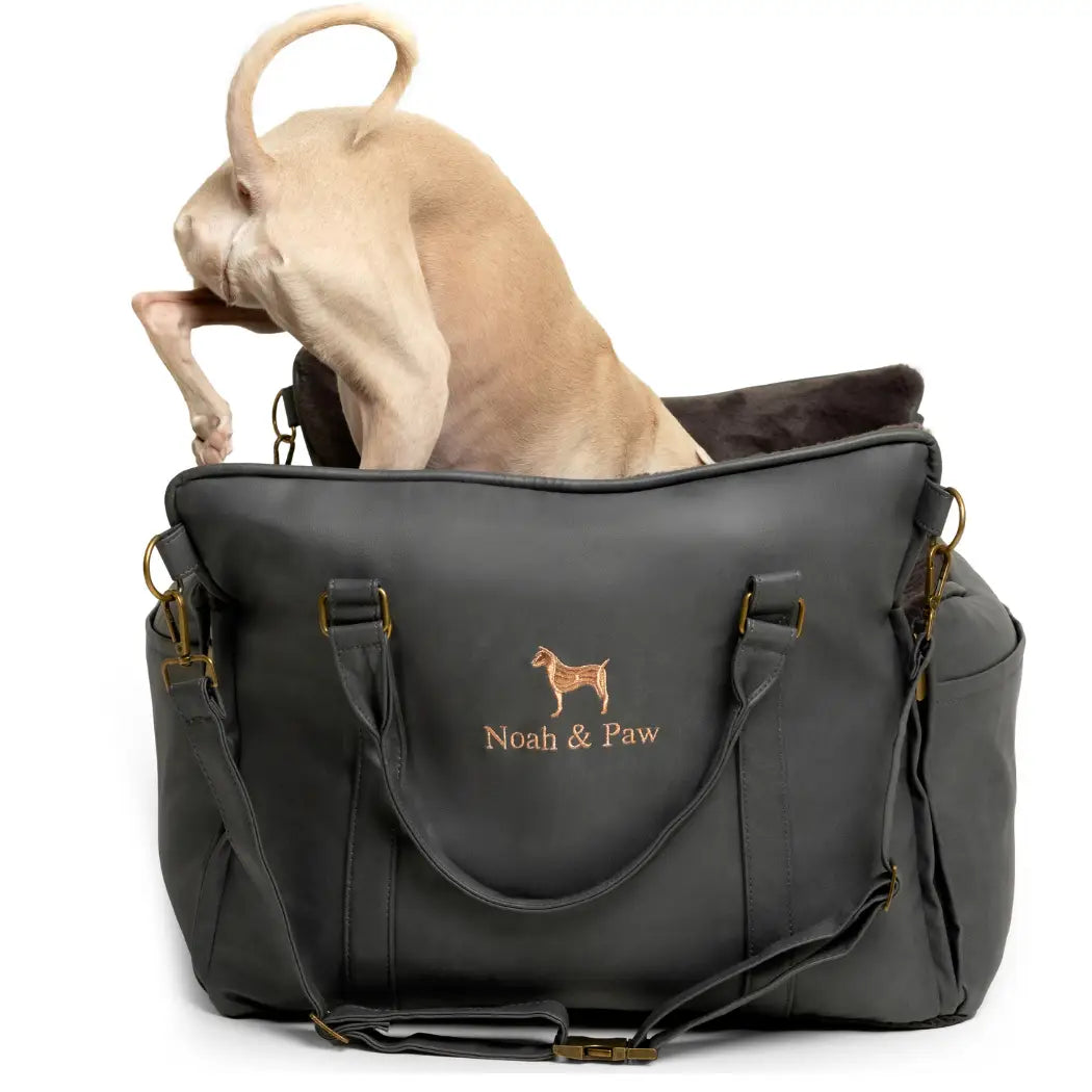 Dog Car Seat Carrier Orthopedic Crushed Foam, Black, Vegan Leather