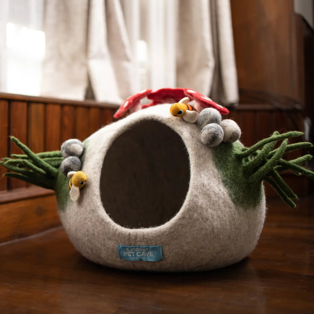 Cat Cave Bee Home, 100% Wool, Felted, Handmade, Grey