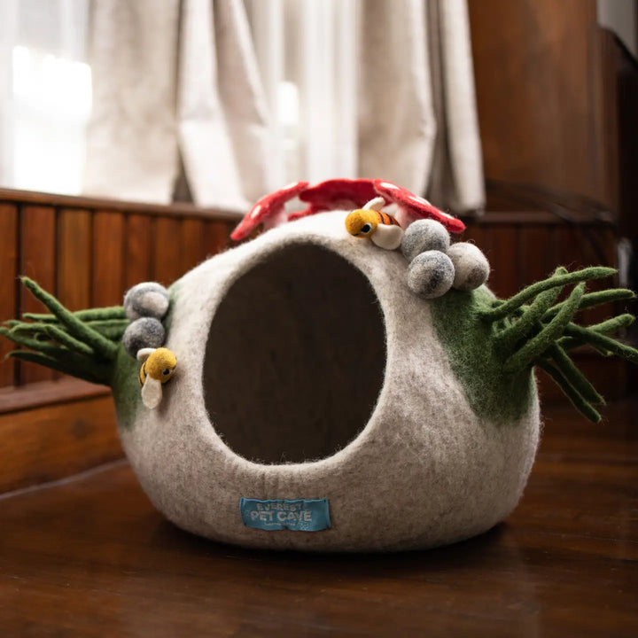 Cat Cave Bee Home, 100% Wool, Felted, Handmade, Grey