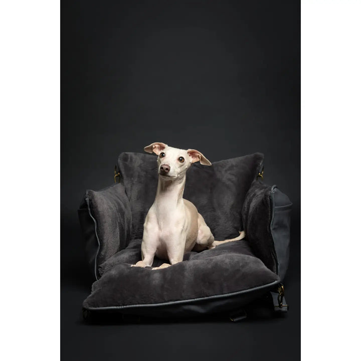 Dog Car Seat Carrier Orthopedic Crushed Foam, Black, Vegan Leather