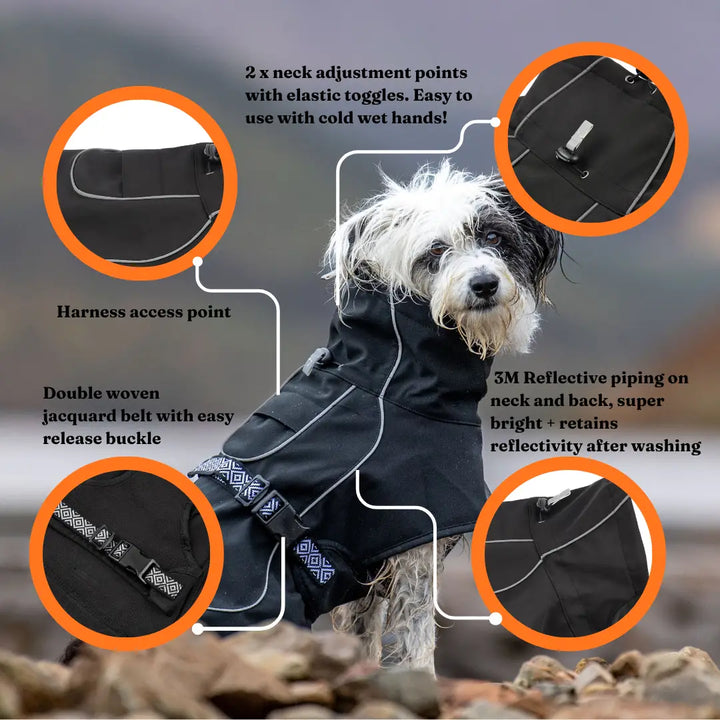 Rain-Defender Dog Coat | Black Waterproof Softshell Dog Coat
