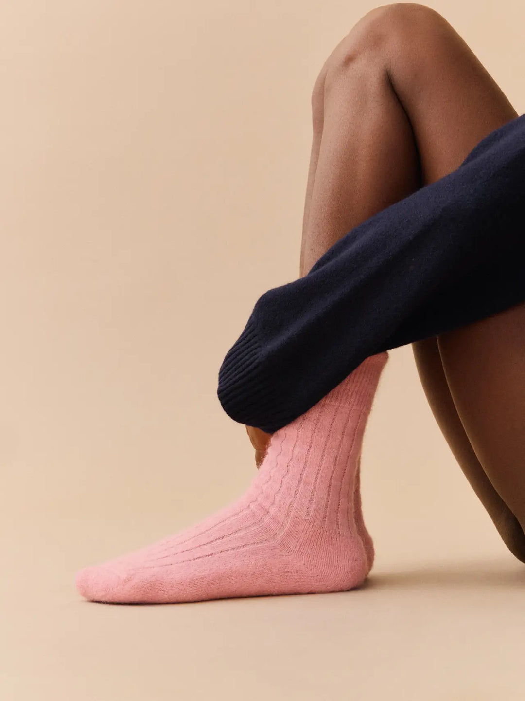 Sherbet Pink Ultra Soft Alpaca Ribbed Bed Socks