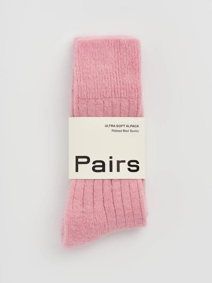 Sherbet Pink Ultra Soft Alpaca Ribbed Bed Socks