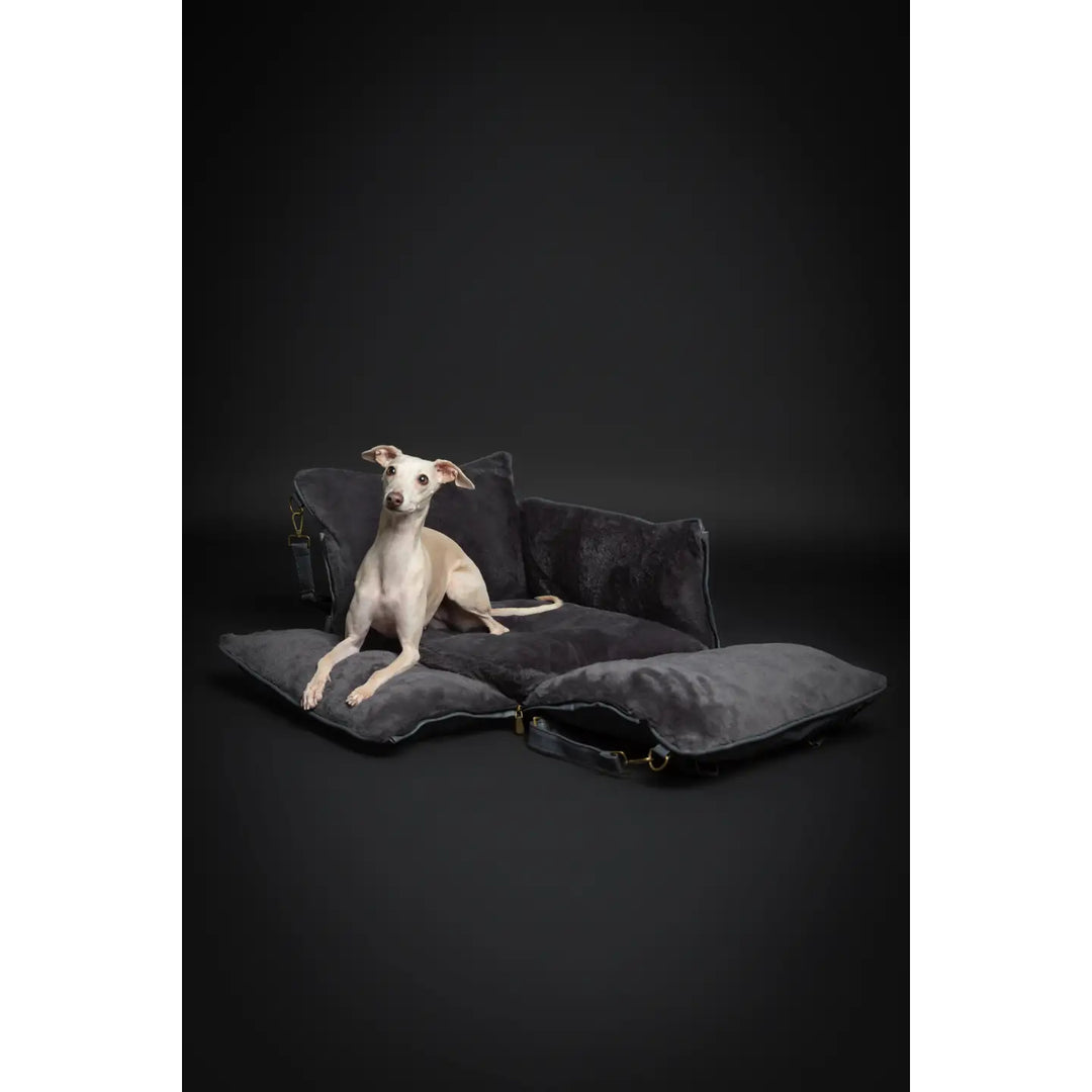 Dog Car Seat Carrier Orthopedic Crushed Foam, Black, Vegan Leather