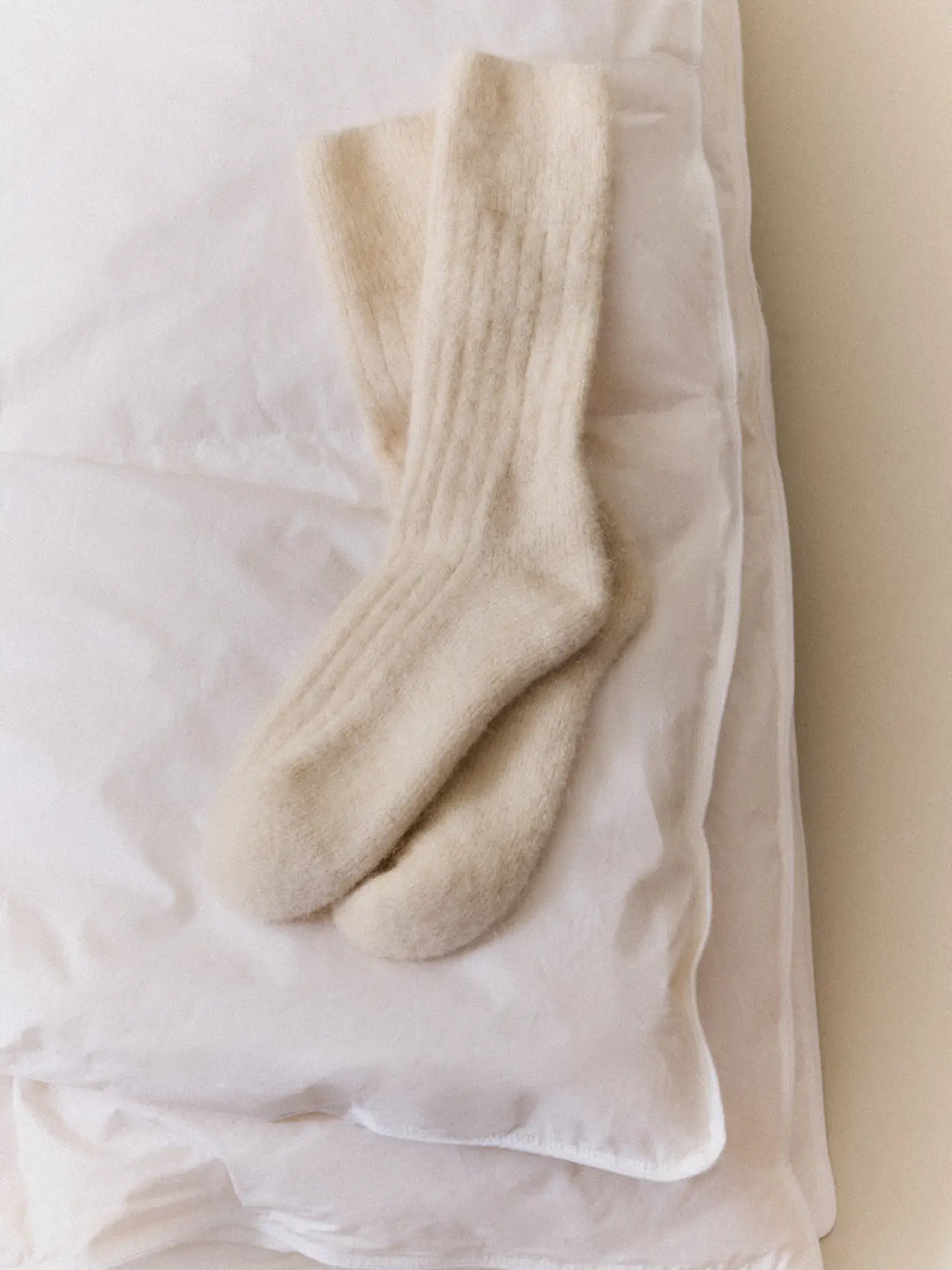 Clotted Cream Ultra Soft Alpaca Ribbed Bed Socks