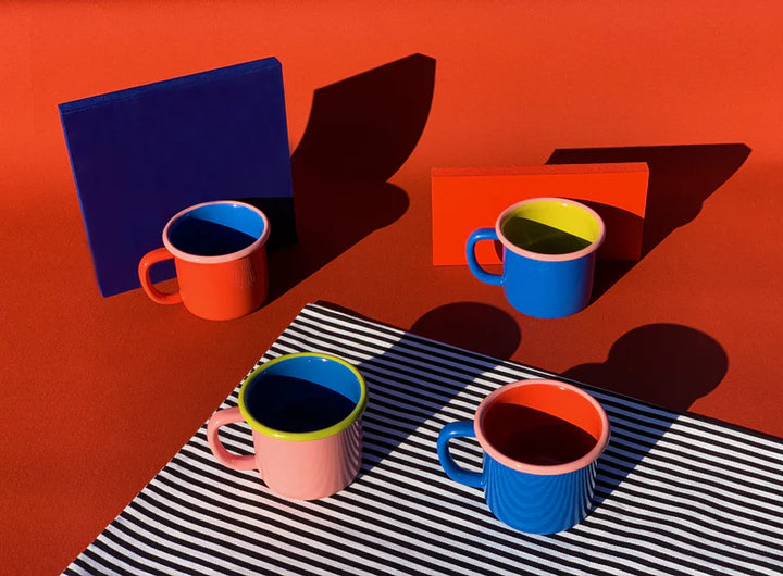 MUG - CORAL AND ELECTRIC BLUE WITH SOFT PINK RIM