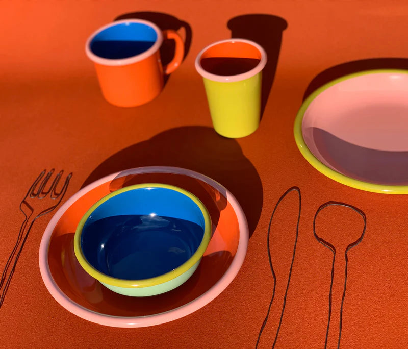 MUG - CORAL AND ELECTRIC BLUE WITH SOFT PINK RIM