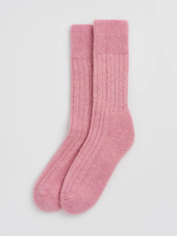 Sherbet Pink Ultra Soft Alpaca Ribbed Bed Socks