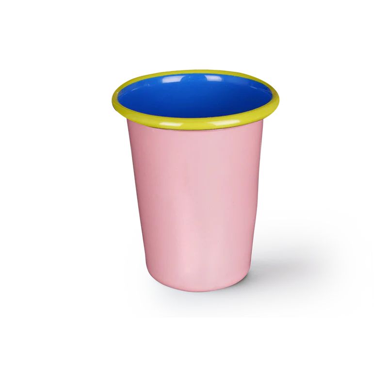 TUMBLER - SOFT PINK AND ELECTRIC BLUE WITH CHARTREUSE RIM