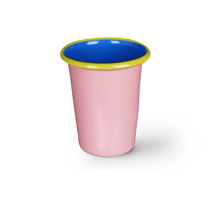 TUMBLER - SOFT PINK AND ELECTRIC BLUE WITH CHARTREUSE RIM