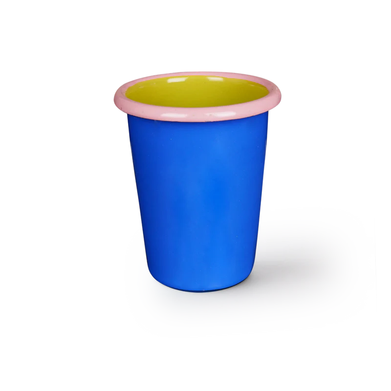 TUMBLER - ELECTRIC BLUE AND CHARTREUSE WITH SOFT PINK RIM