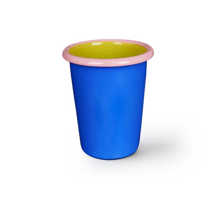 TUMBLER - ELECTRIC BLUE AND CHARTREUSE WITH SOFT PINK RIM
