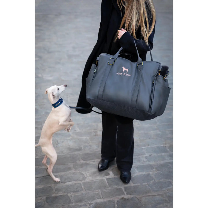 Dog Car Seat Carrier Orthopedic Crushed Foam, Black, Vegan Leather