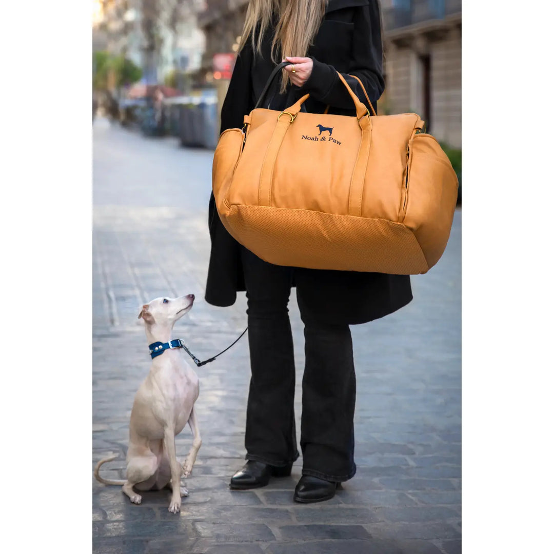 Dog Car Seat Carrier Orthopedic Crushed Foam, Camel, Vegan Leather