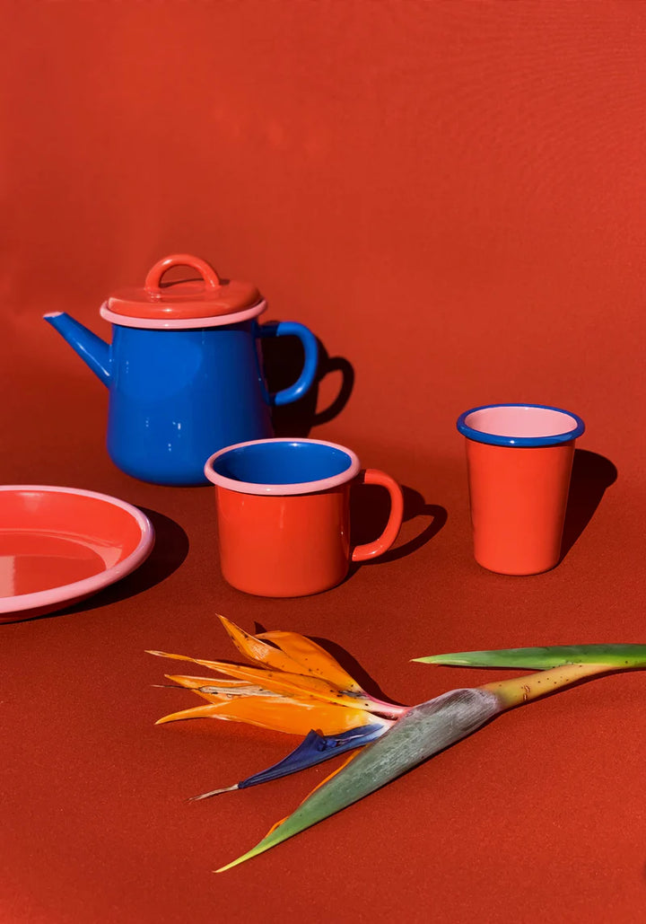 TUMBLER - CORAL AND SOFT PINK WITH ELECTRIC BLUE RIM