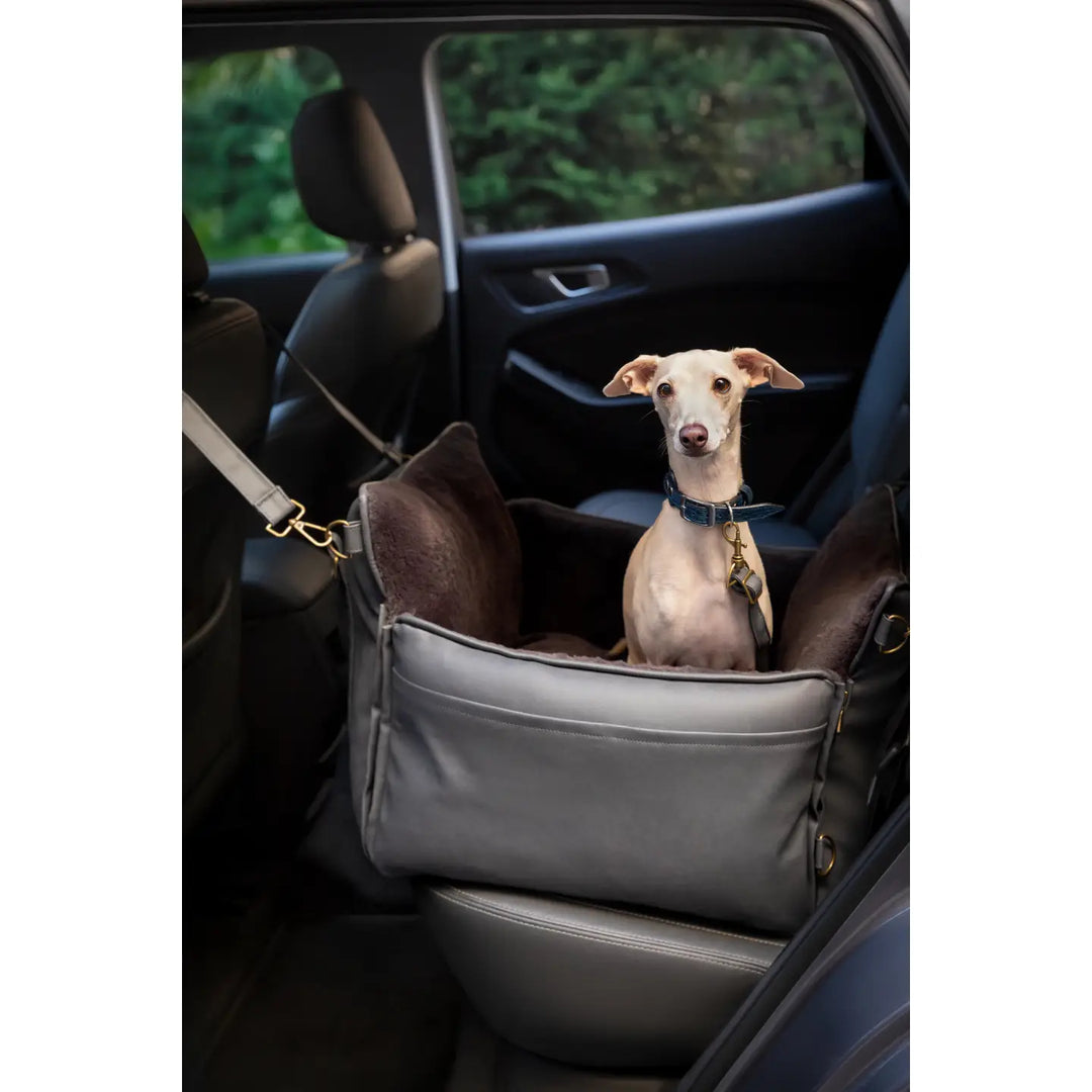 Dog Car Seat Carrier Orthopedic Crushed Foam, Black, Vegan Leather