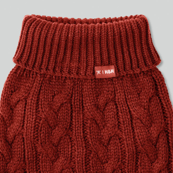 Hackett X Hugo Hudson Cable Knit Pullover Dog Jumper - Brick