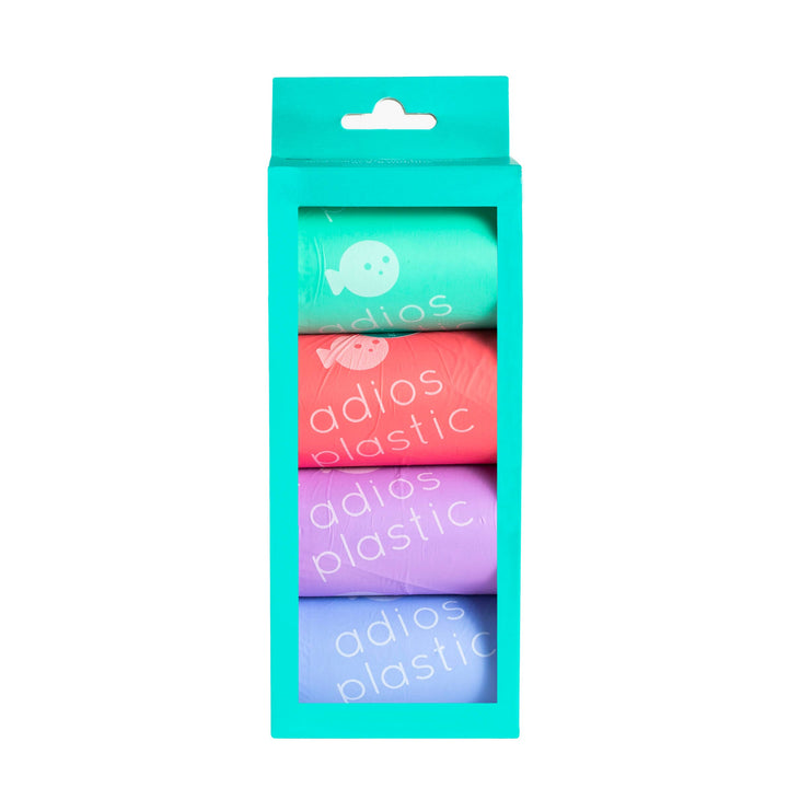 Adios Plastic - Compostable Dog Poo Bags - 8 Rolls in Rainbow (120 Bags)